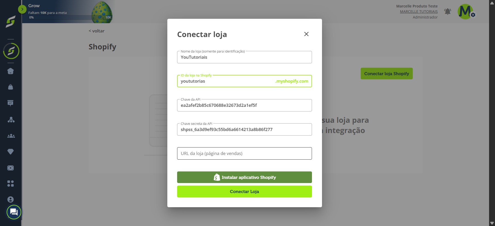 Cole o ID no campo correspondente na YouShop.