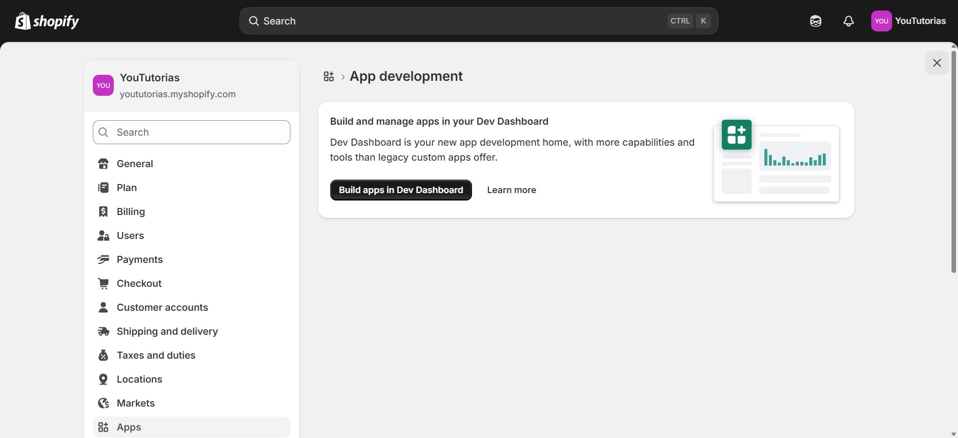 Clique em Build apps in Dev Dashboard.