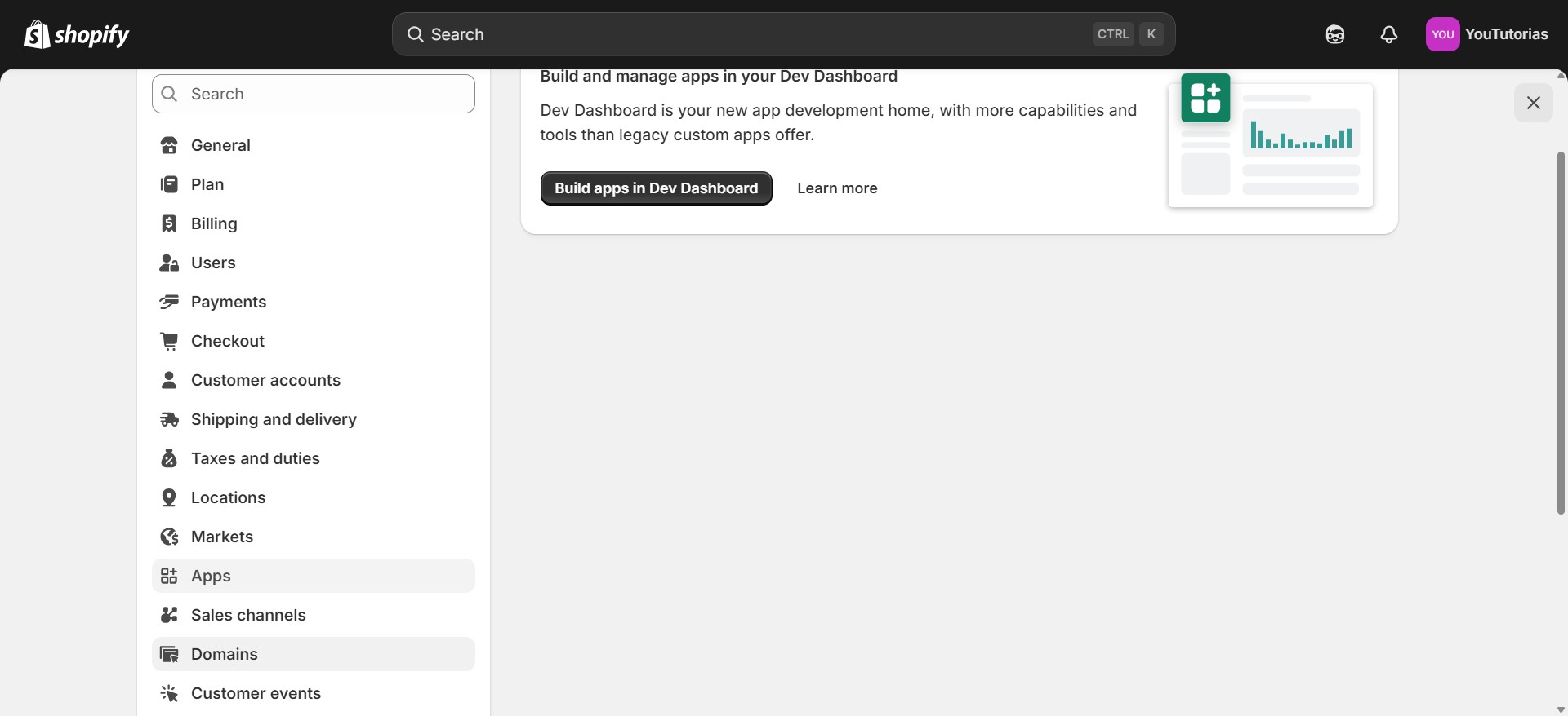 Clique em Domains para visualizar o ID e a URL da sua loja.
