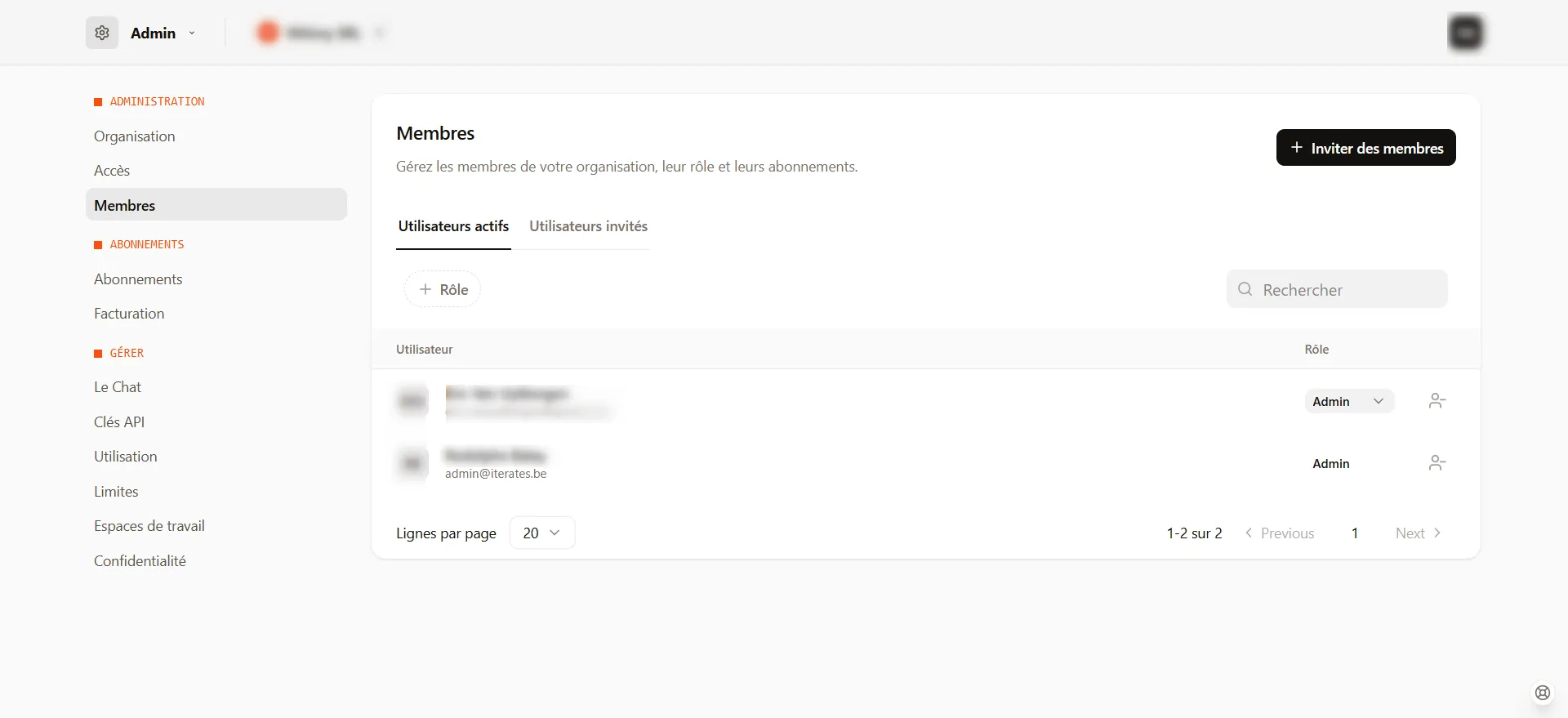 Si l’invité a accepté l’invitation vous le verrez dans le menu Membre avec rôle comme Admin 