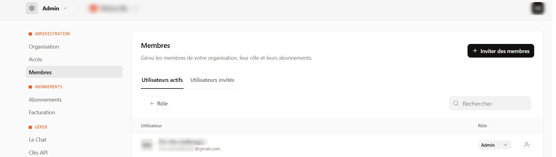 Cliquez sur "Inviter des membres" pour ajouter un collaborateur
