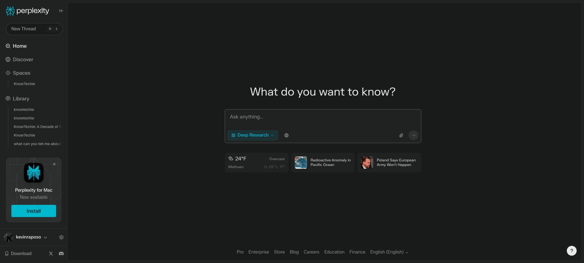 Head to Perplexity's website or app