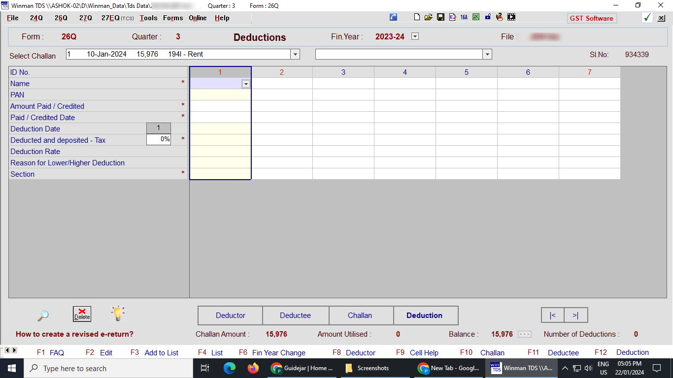 Name and Pan are to be selected from the dropdown menu and other details like Amount paid, Date,Section etc are to be entered manually 