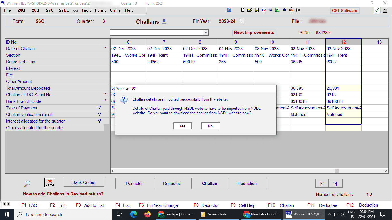 After downloading from IT website the software gives an option to also check to NSDL website; Click yes to go to NSDL or click on No 