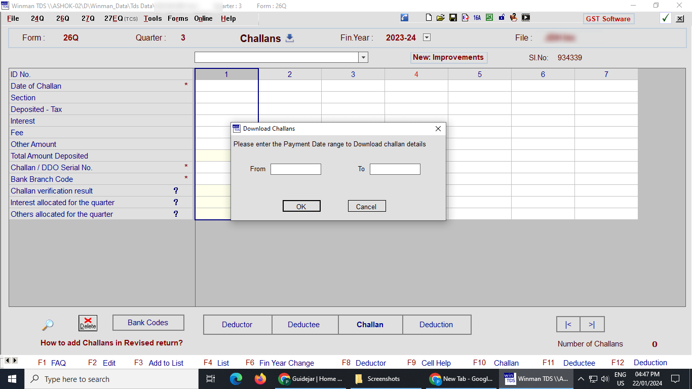 Select the date range for which challans are to be downloaded for E.g the date range for Q-1 challans will be from 1st of May till July
