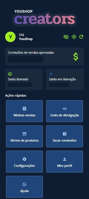 Vá em “Sacar comissões”.