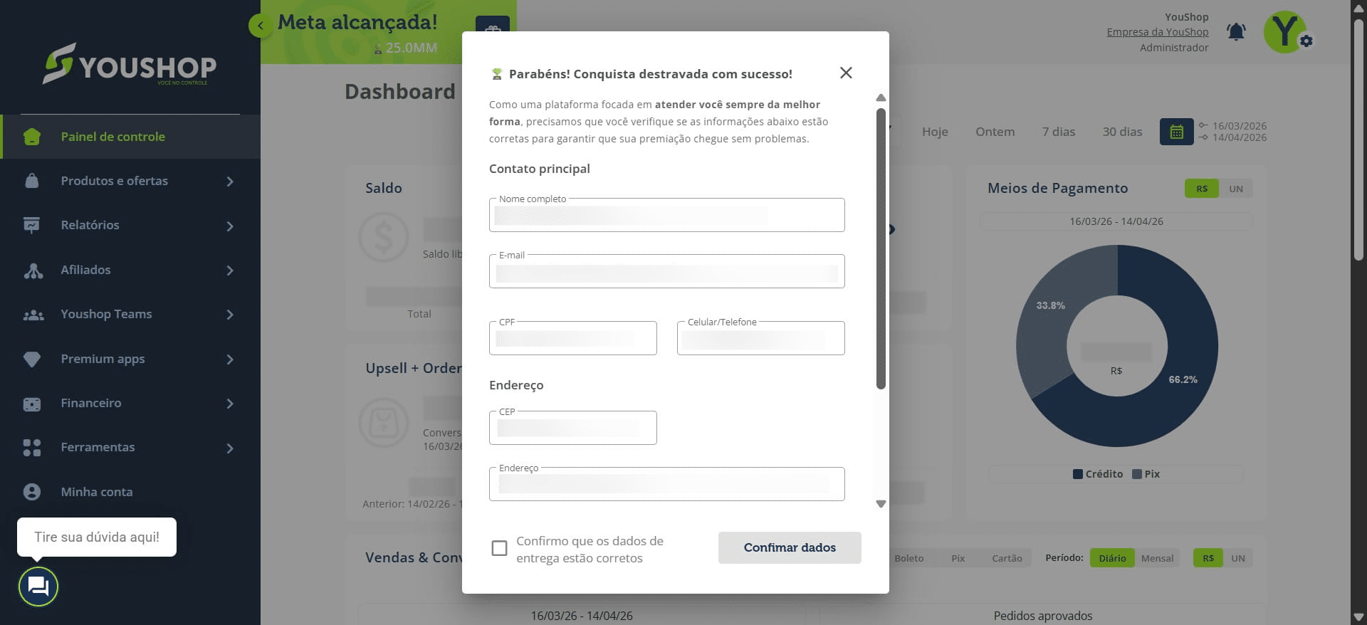 Verifique seus dados e, se necessário, edite-os.