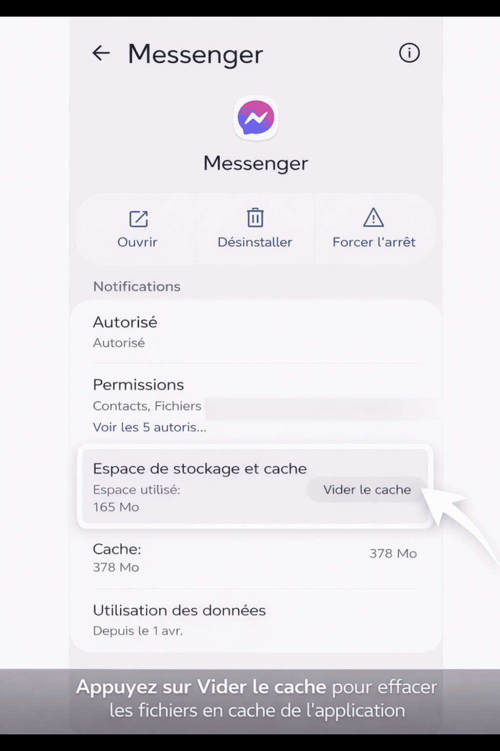 ## Vider le cache
&nbsp;
Appuyez sur **Stockage**, puis sur **Vider le cache.**