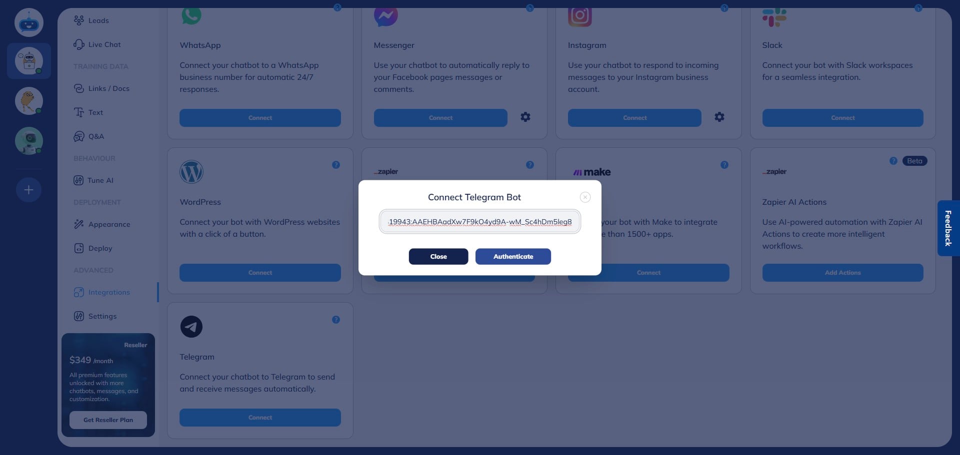 After adding the Token Code, click on "Authenticate"