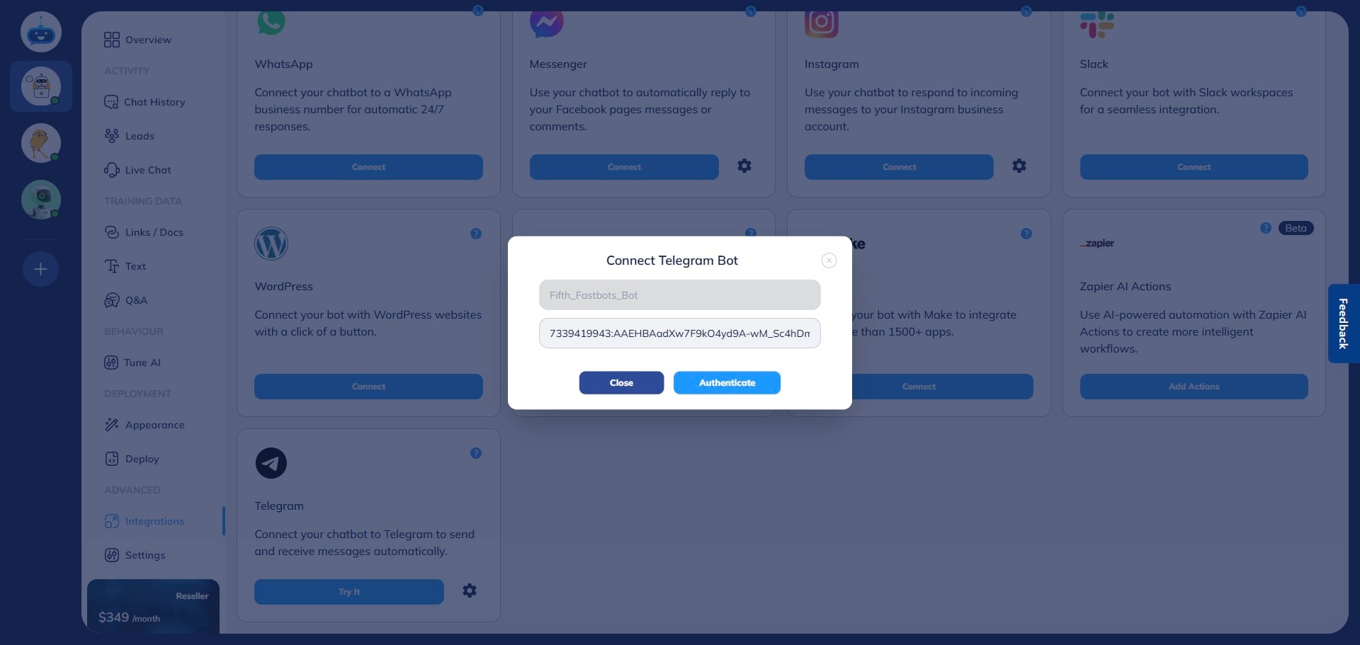 After adding the token, click on the "Authenticate" button. 