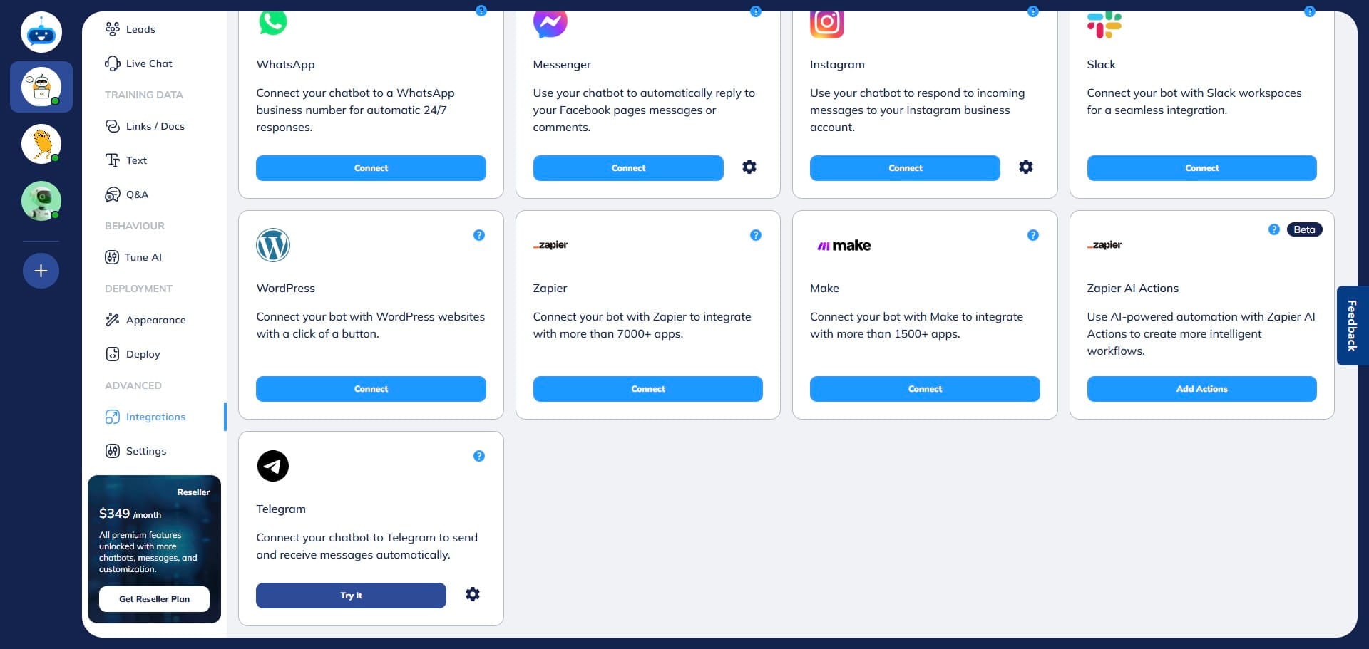 Click on the "Try it" button to start a test conversation on Telegram.