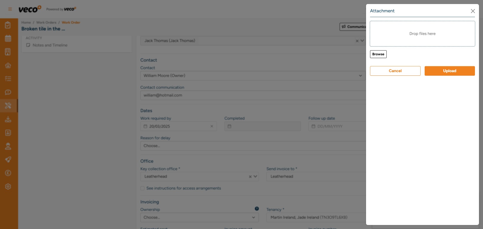 Once you select ‘Upload’, you will then be able to browse documents/photos or drag and drop them into the box ‘Drop Files Here’.
Then select ‘Upload’