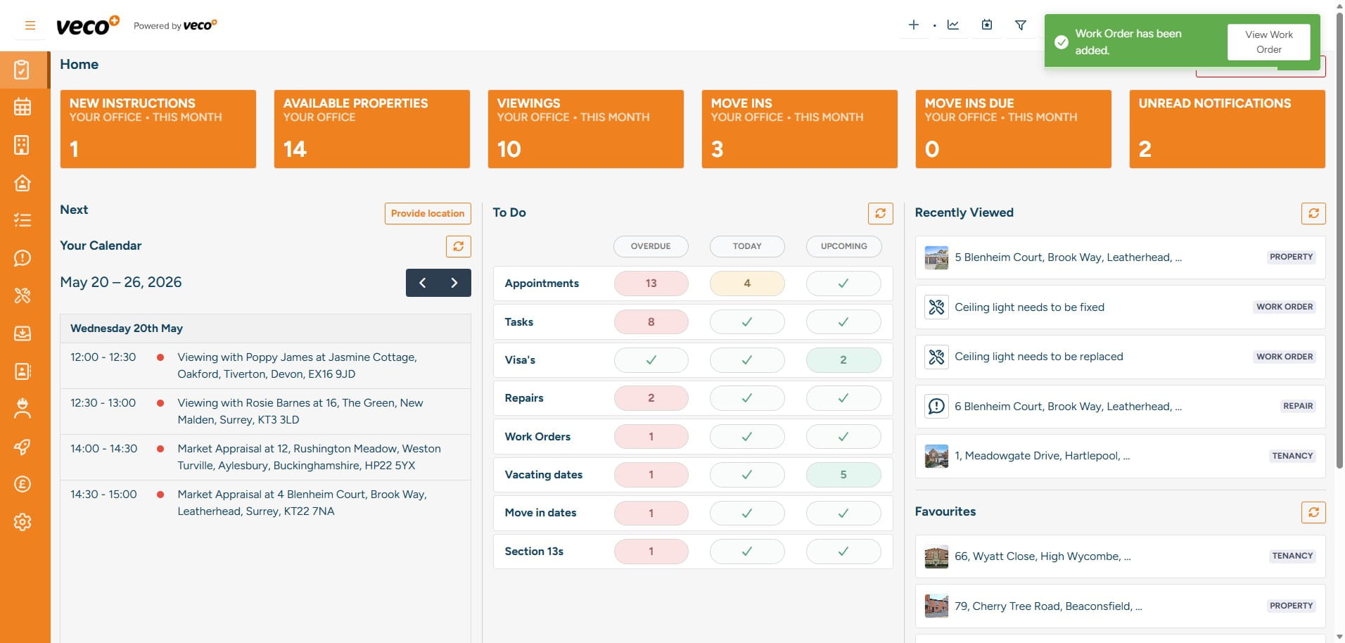 Once ‘Saved’, ‘View Work Order’ will appear in the upper right corner