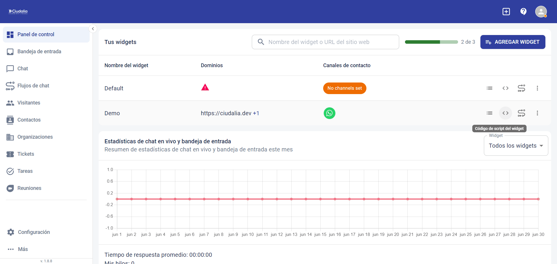 Por ultimo, pulsa en el **icono** para mostrar el Script del widget.