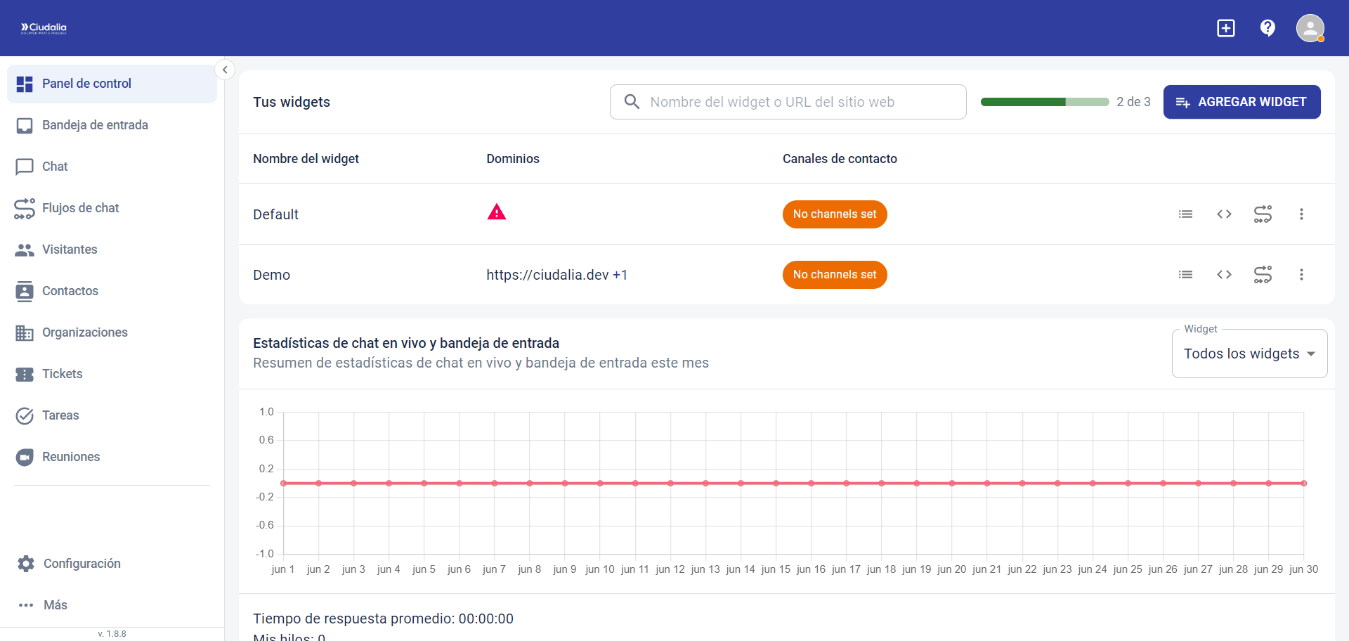 Pulse el botón de **No channel set** para ir a la sección de Canales.