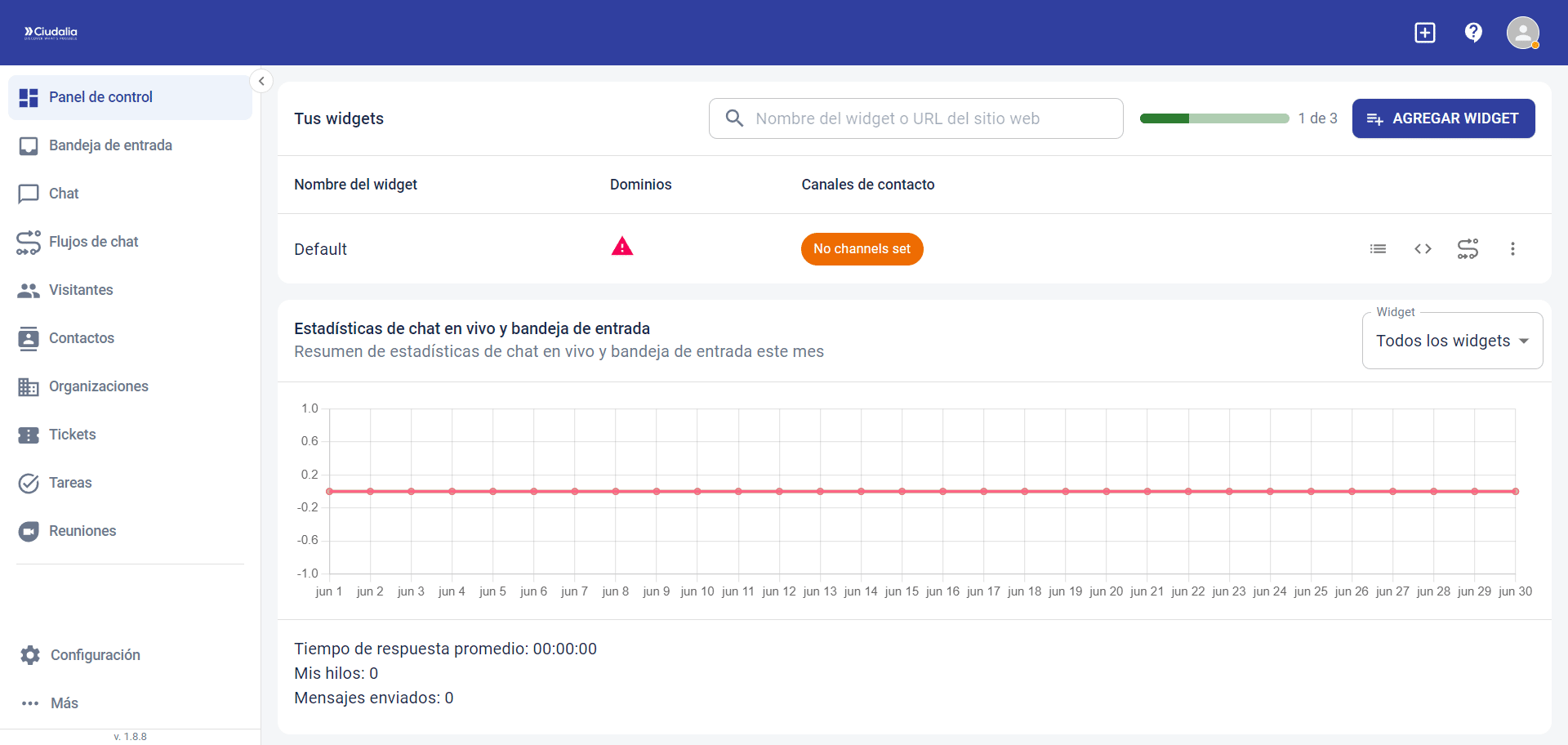 En la página de inicio, haz click en el botón de **AGREGAR WIDGET**.