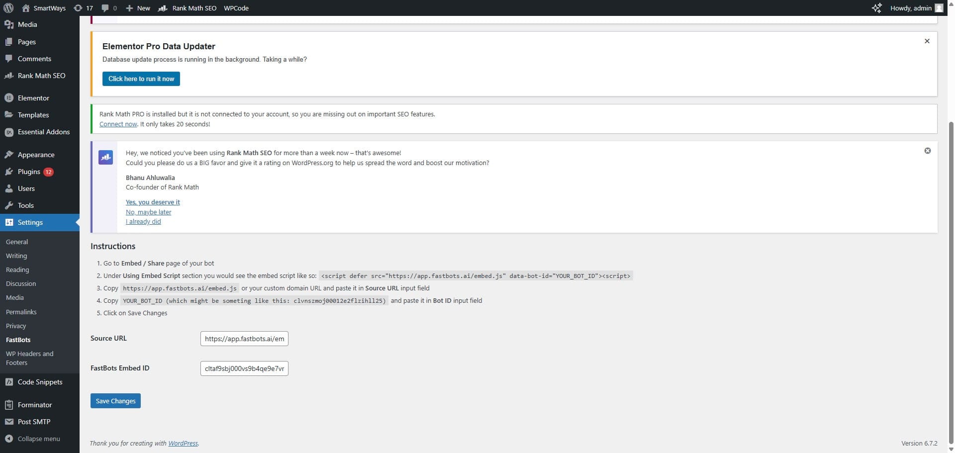 Paste it in the Fastbots Embed ID field in the Fastbots plugin.