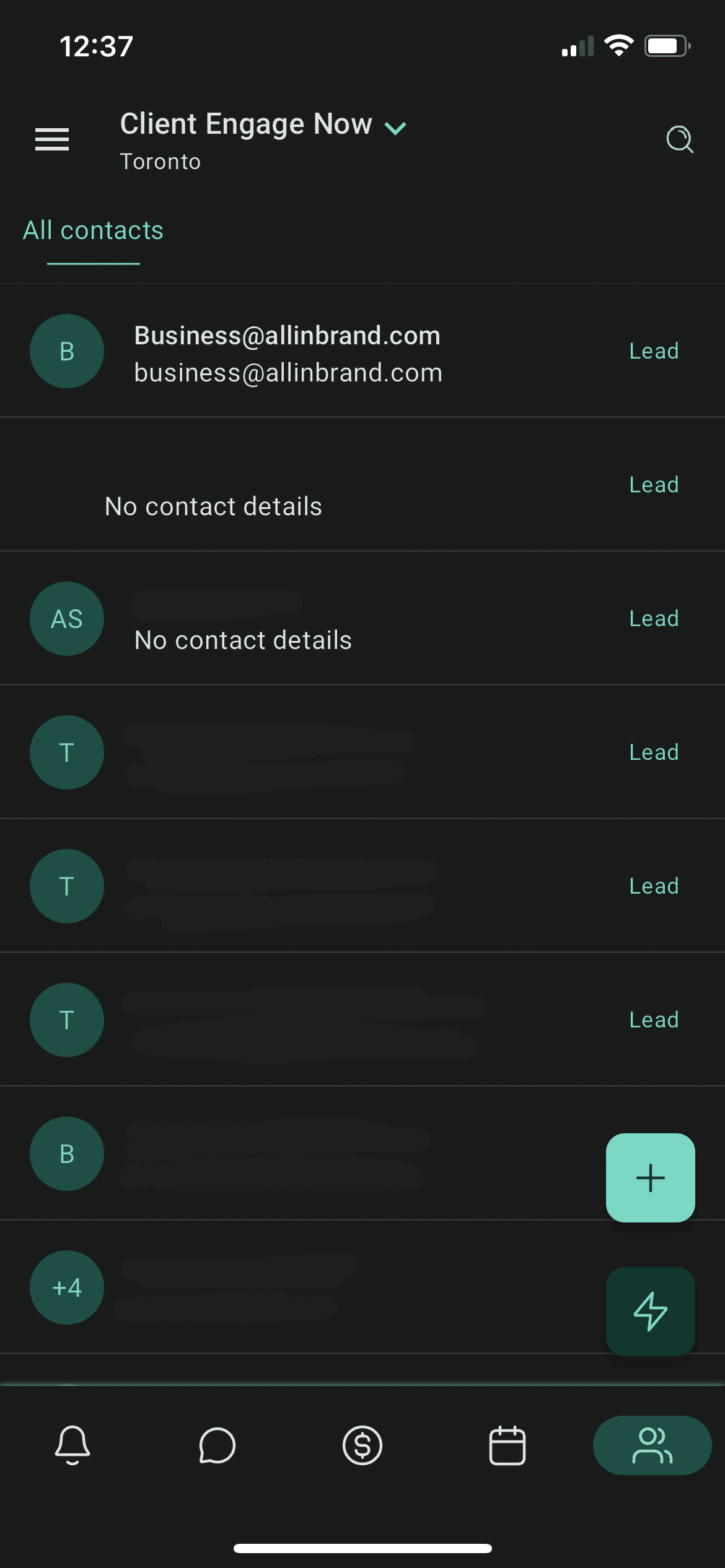 To add a contact, navigate to the Contacts tab in the Lead Connector Mobile App