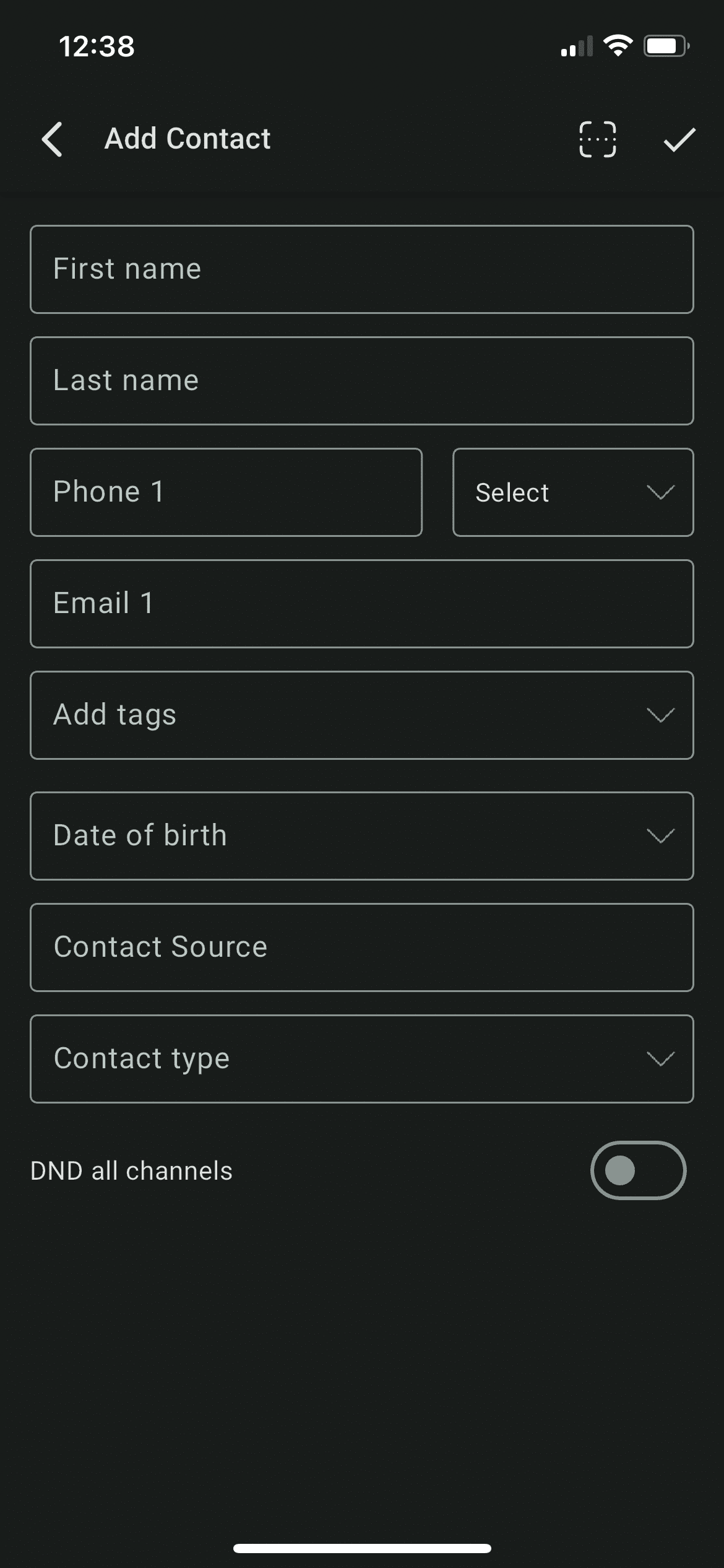 Enter all necessary contact details and tap on the check mark icon at the top right corner of the screen once you're done🎉