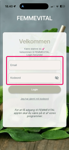 Indtast din email og dit kodeord
&nbsp;
**HUSK at være opmærksom på store og små bogstaver når du indtaster både din mail og dit kodeord!**