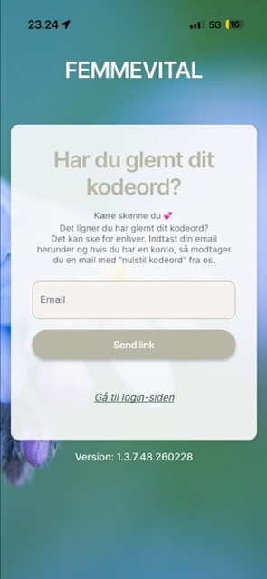 På den nye side der kommer frem - Indtast din email og tryk på "Send link"-knappen