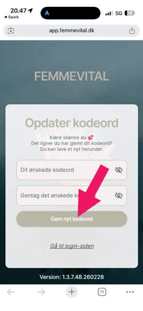 Tryk på "Gem nyt kodeord" 