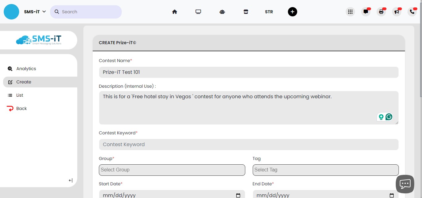 In the description field, we're utilizing it to remember the contest prize and its intended recipient. Note: If you'd like to offer your potential customers or clients or existing ones a free hotel stay in Vegas visit: https://www.marketingboost.com/#a_aid=66064613095f6