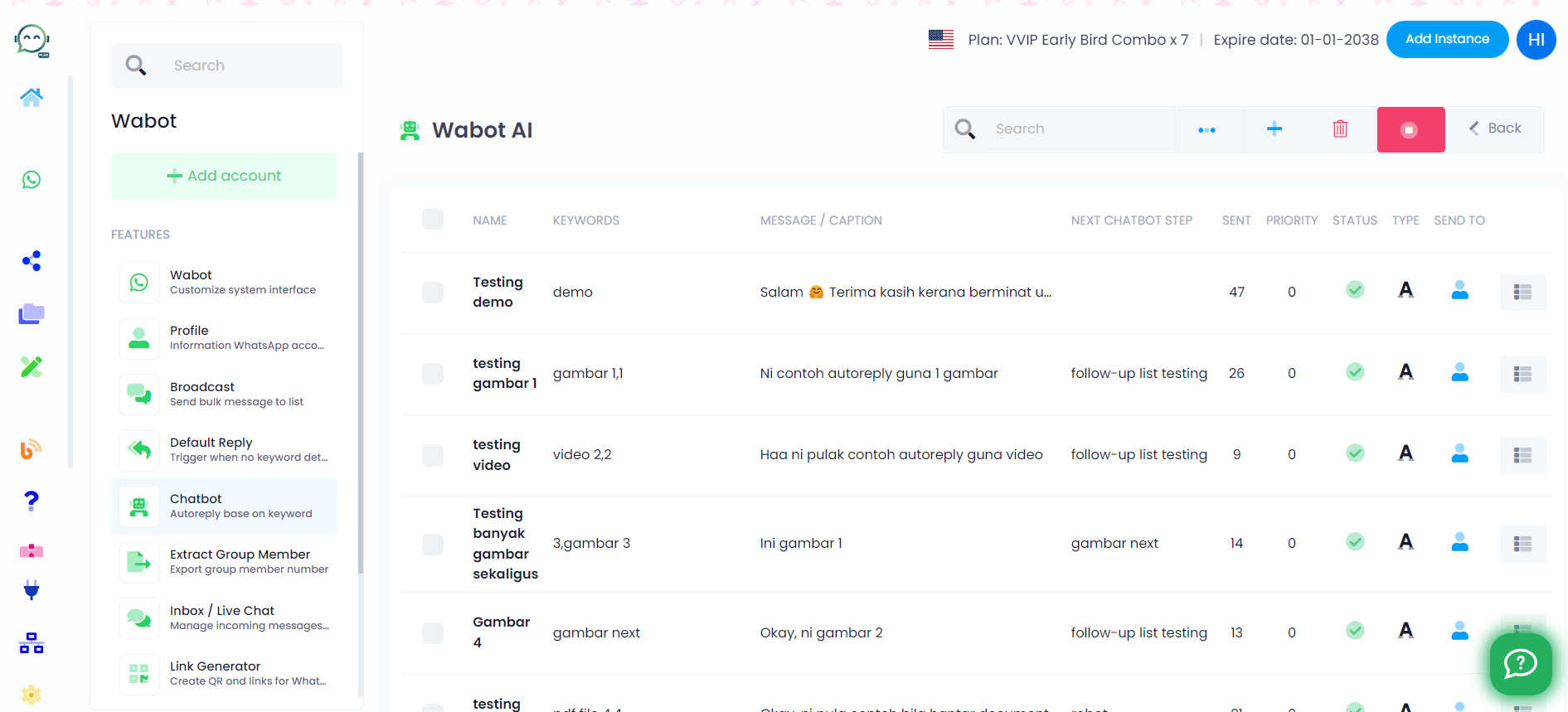 Finally, don't forget to hit play button to activate your chatbot; otherwise, it won't start working