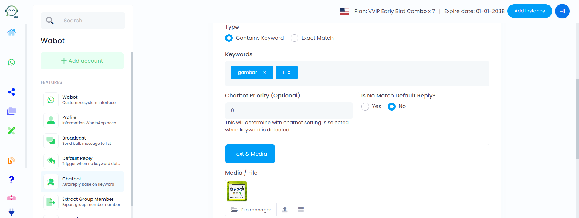 Enter a user-friendly keyword. Choose something common and relevant, like phrases your customers might naturally use in their replies