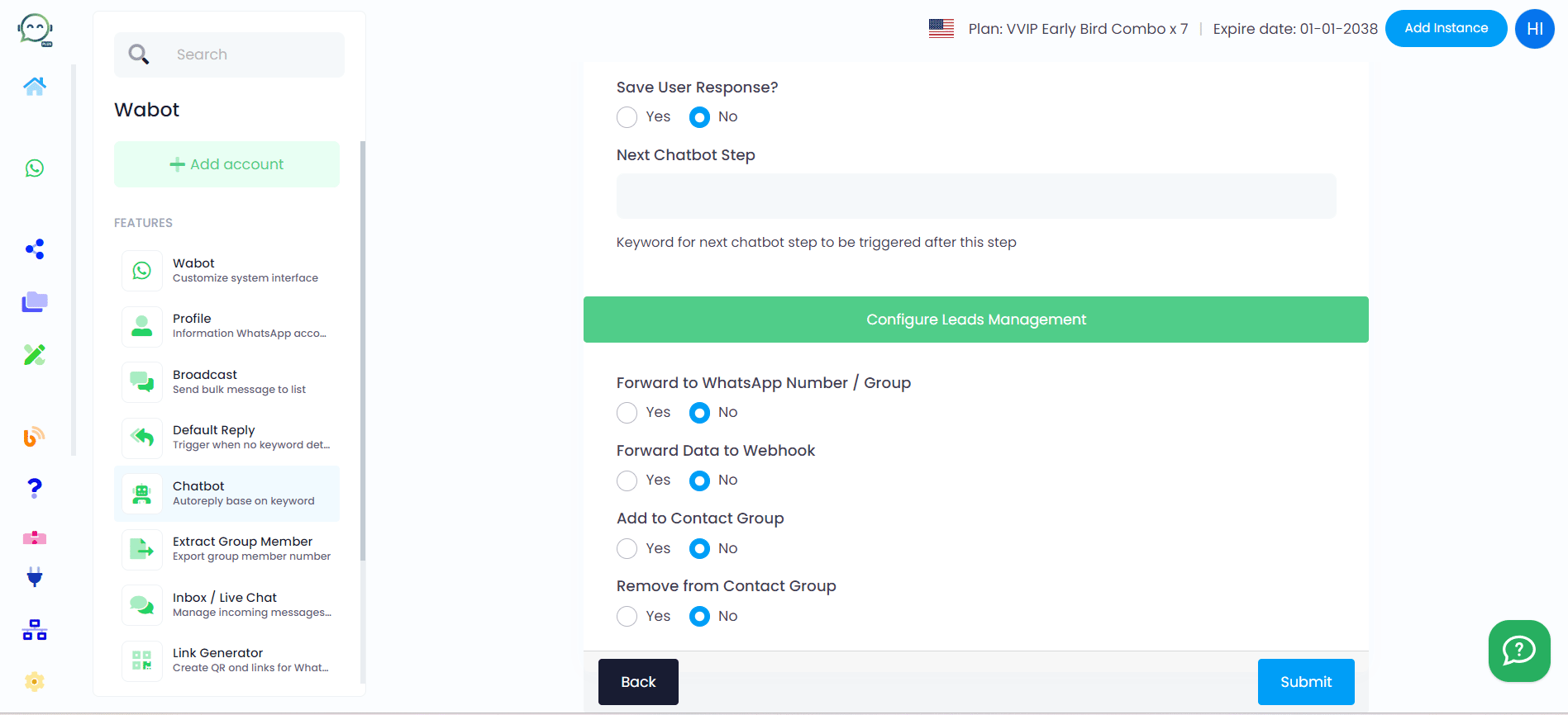 For the "Next Chatbot Step," use a different keyword to proceed to the next image. If there are no more images, simply leave it empty