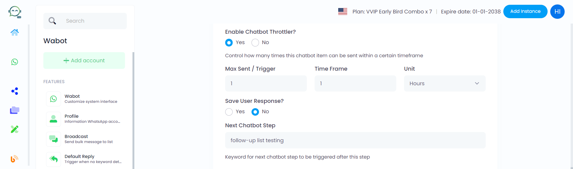 You have the option to enable the chatbot throttler to control the frequency of picture sending within a specific time frame. If you're fine with multiple sends, simply choose "No"