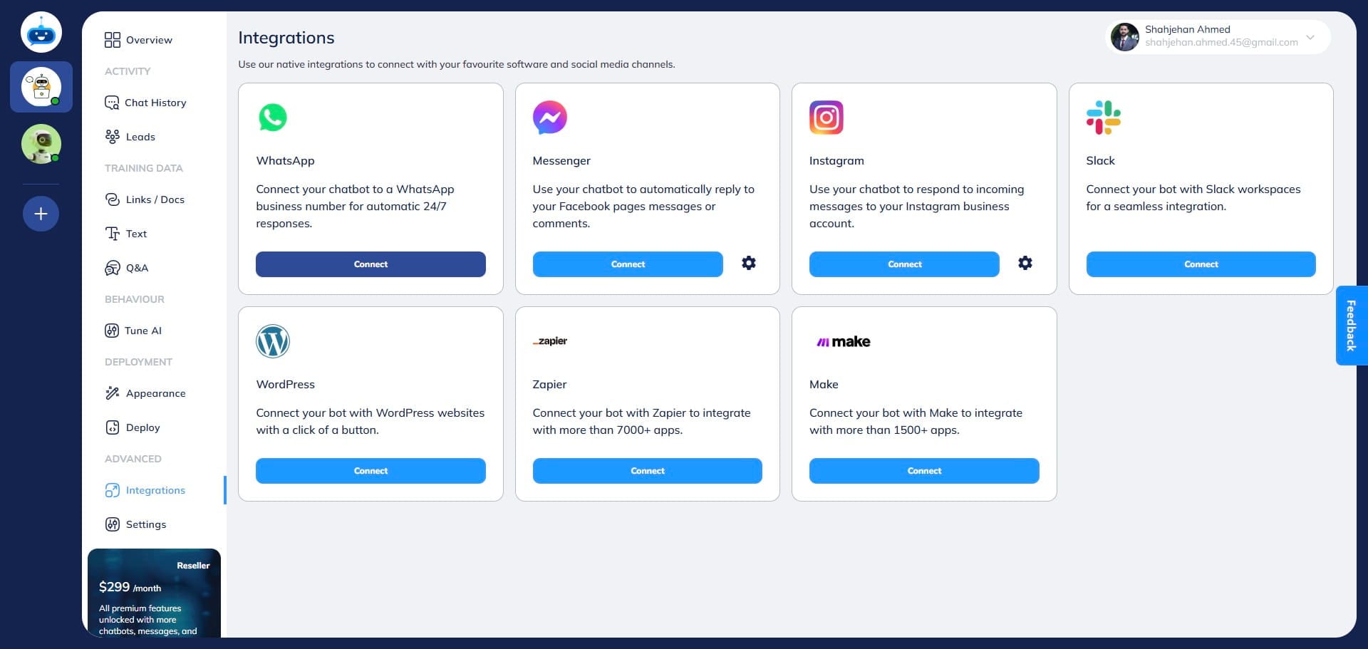Click on the "Connect" button under the WhatsApp option. It will open a new pop up window.