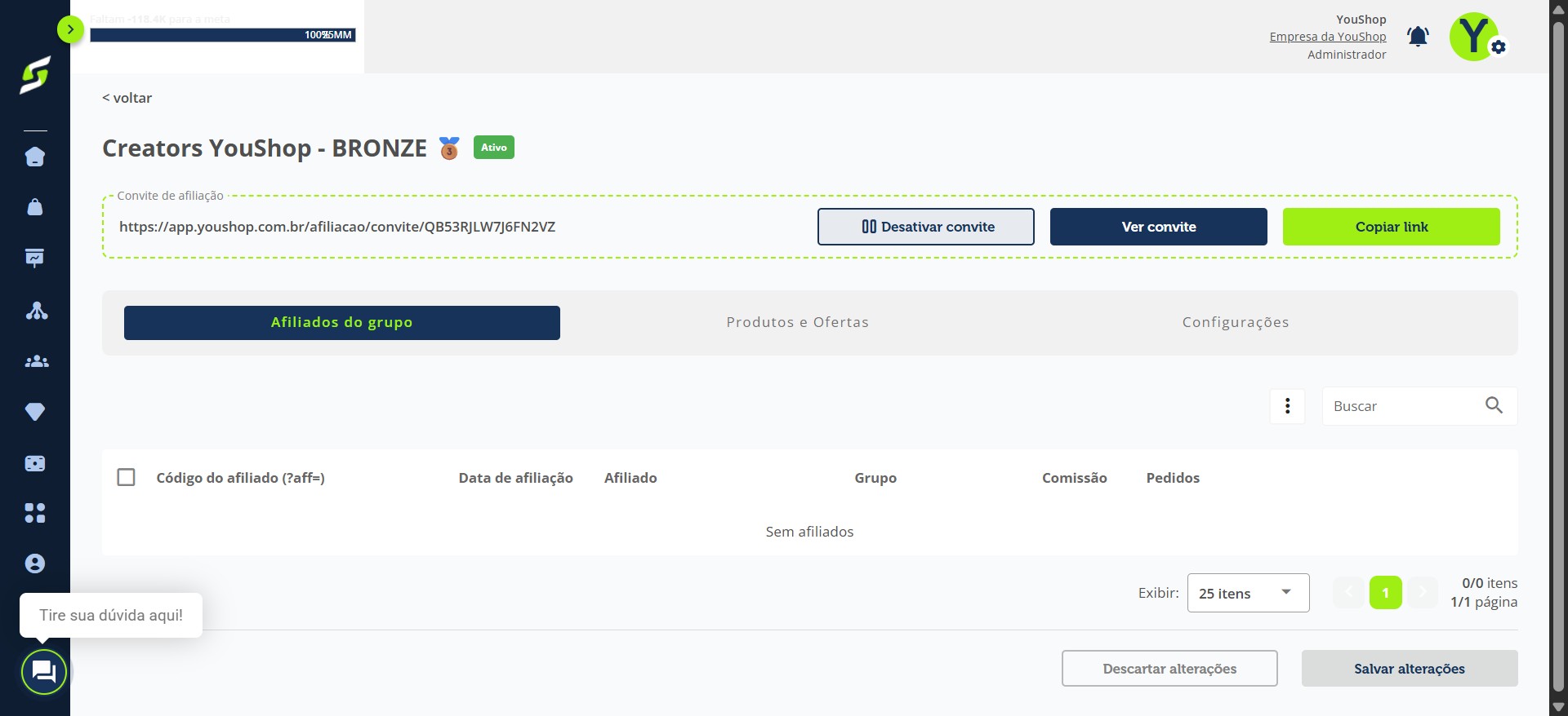 Caso não queira permitir novas entradas no grupo, você pode **desativar o convite** a qualquer momento.
