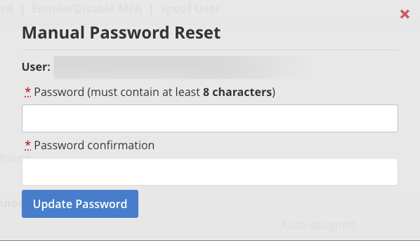 Enter in the new password and click Update Password