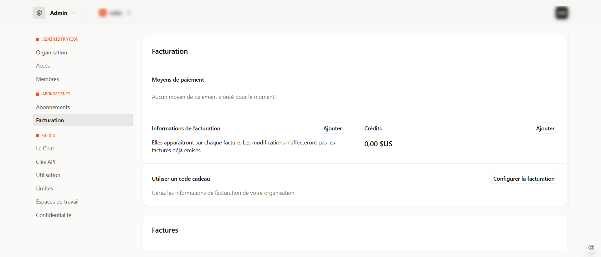 Dans l'interface Admin allez dans la section "Facturation"
