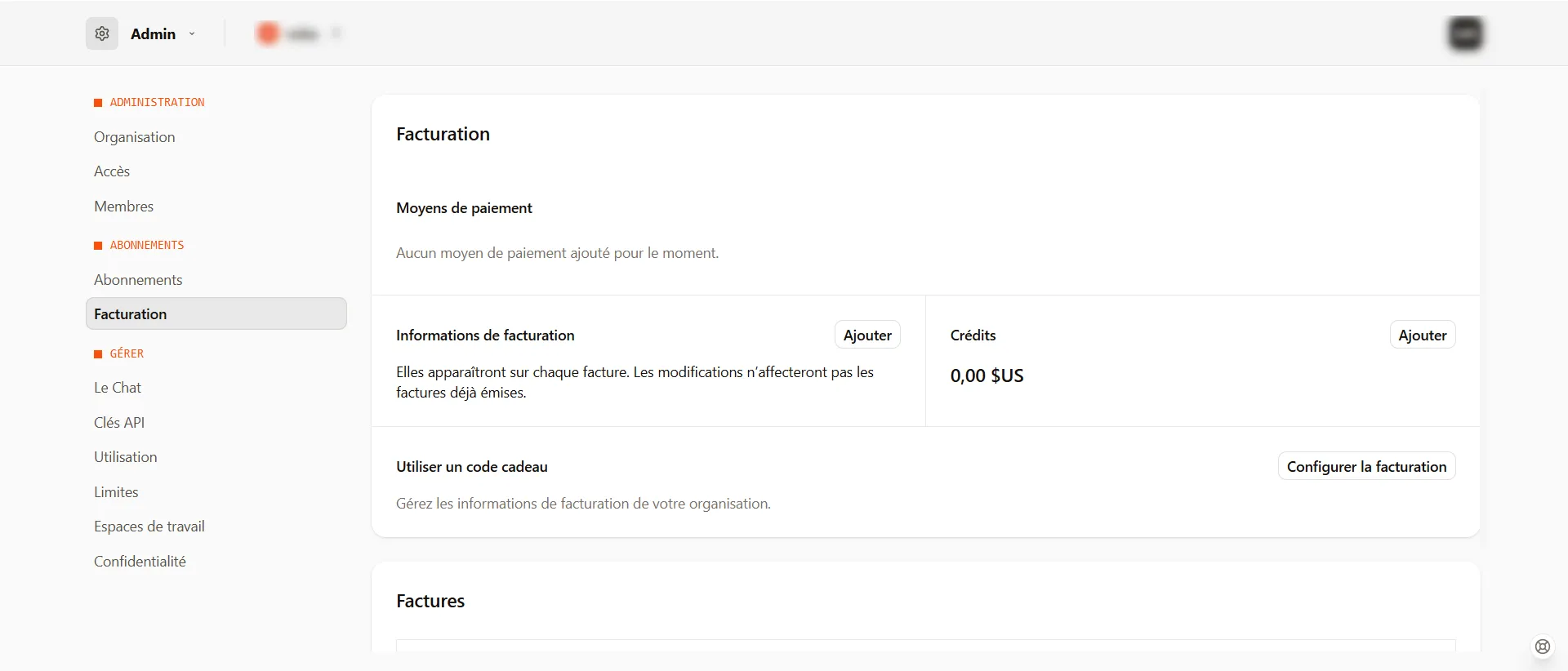 Cliquez sur ajouter du crédit en haut à droite