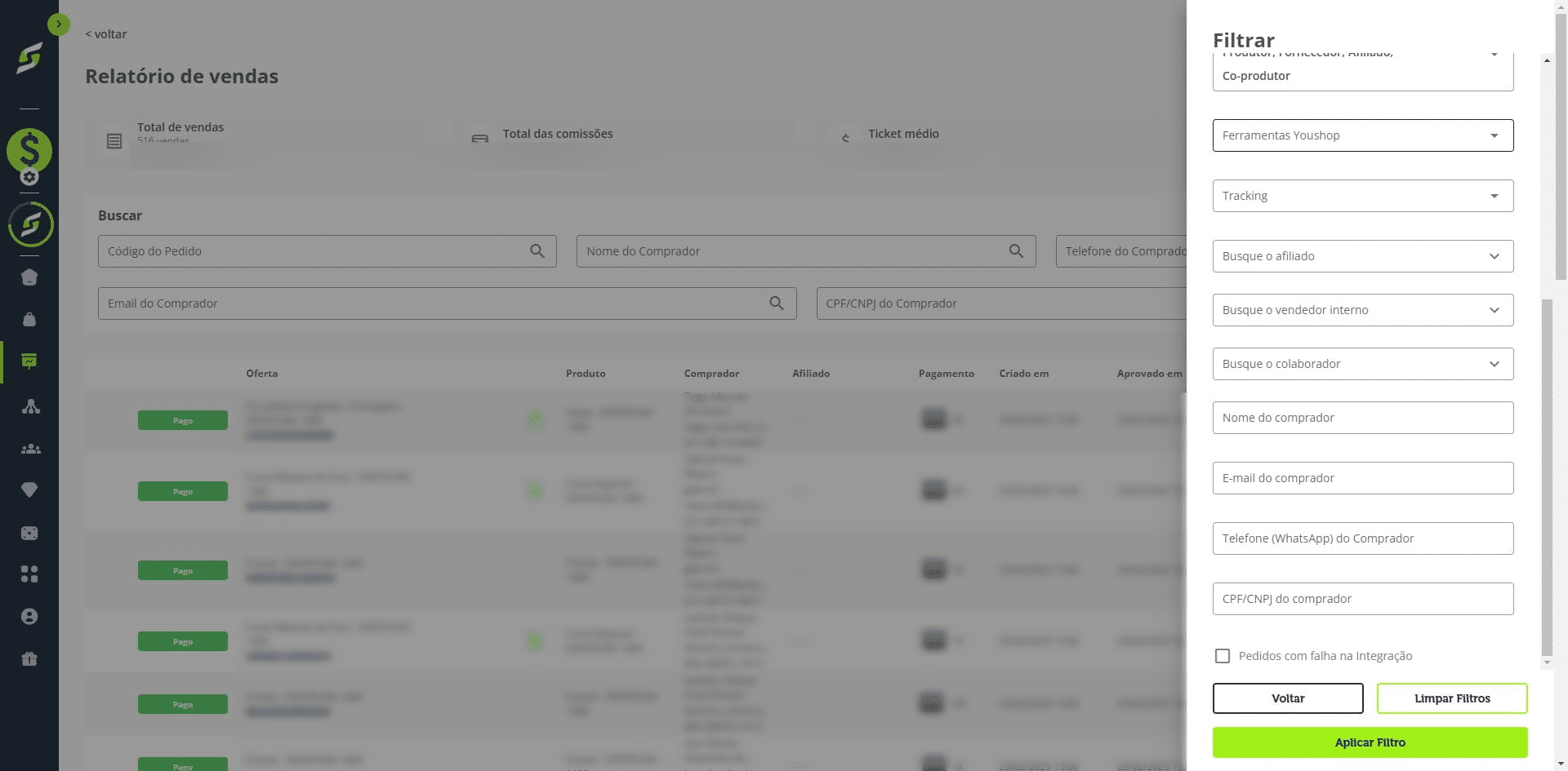 Selecione o filtro Ferramentas YouShop.
